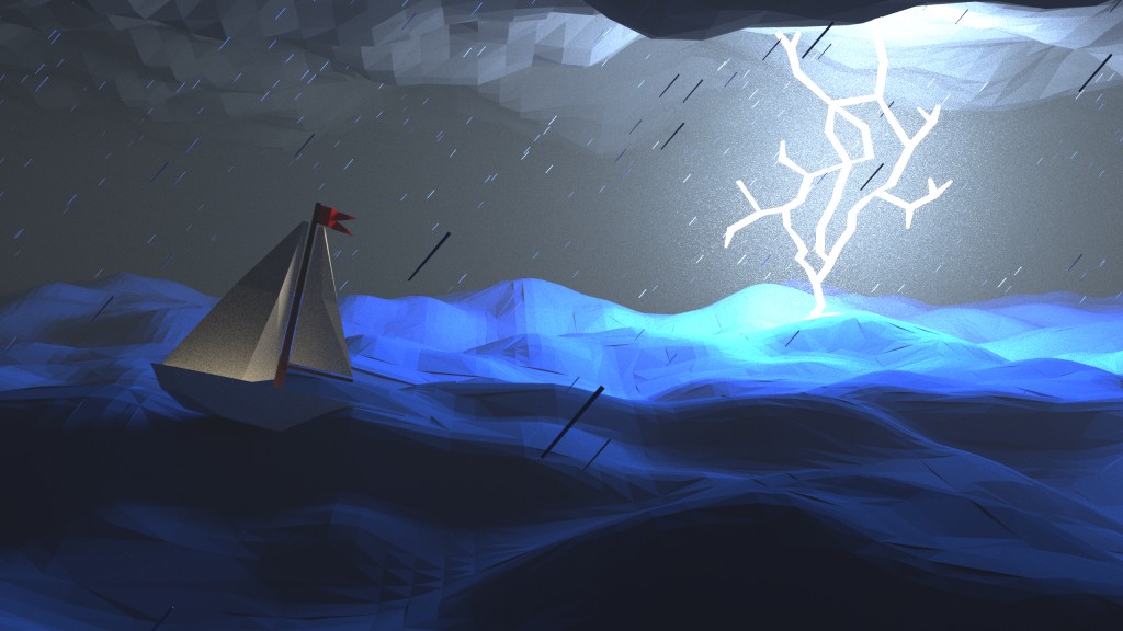 Low-poly Sailboat in storm scene preview image 4